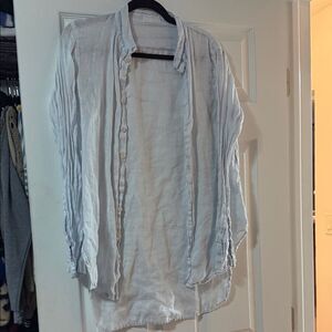 CP SHADES Light Blue Button Down Long Sleeve 100% Linen Shirt - Size Small